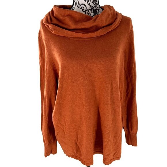Chico’s Size 2 Cowl Neck Rust Burnt Order Sweater Cotton Blend - Picture 1 of 15